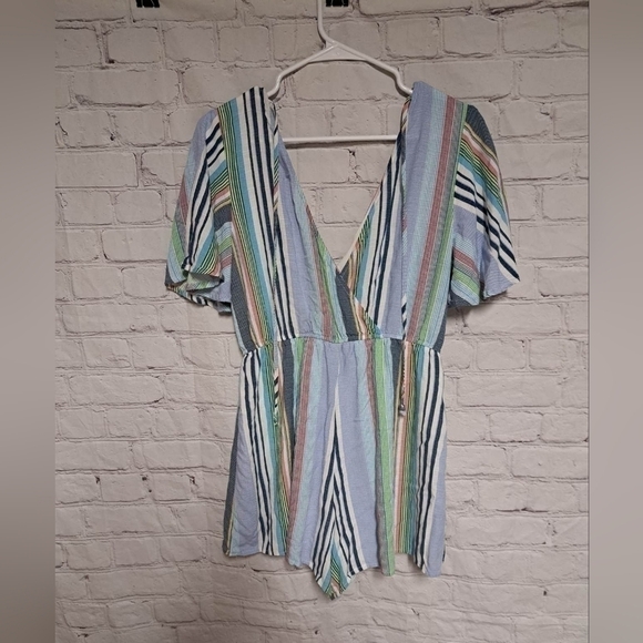 🧡Trixxi Striped V Neck Romper - Picture 1 of 5